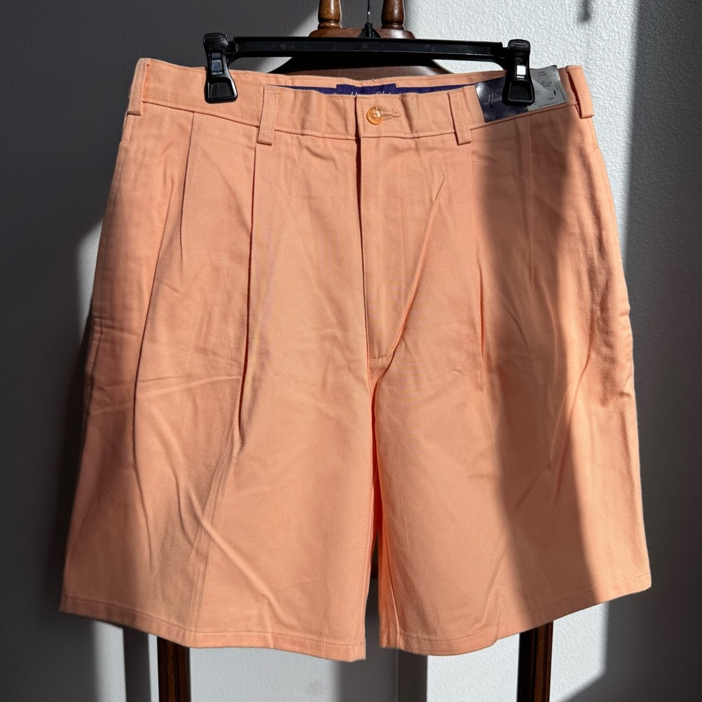 NWT Hunt Club Men’s Pleated Cotton Shorts Peach Size 34 Classic Casual Golf